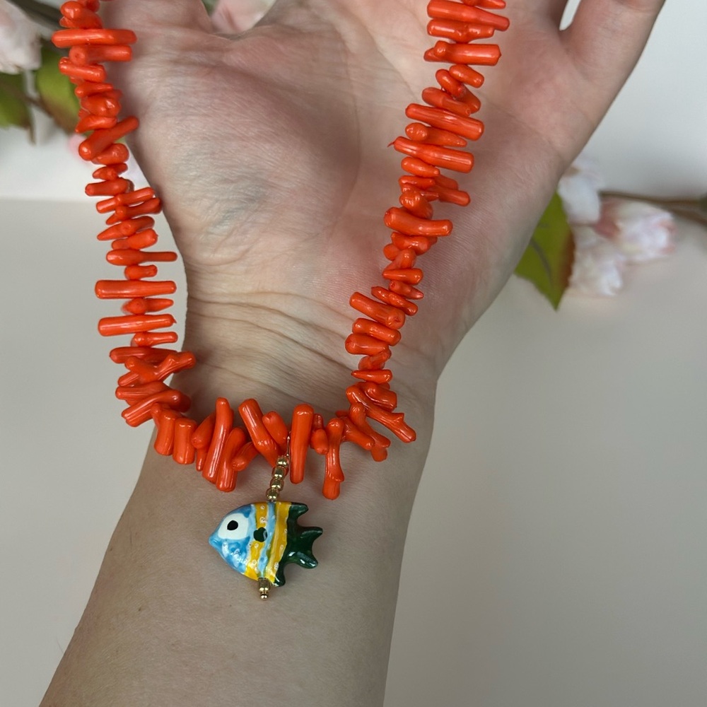 Camila Coelho Red Coral Chip Necklace with Enamel Fish Charm - Picture 6 of 6